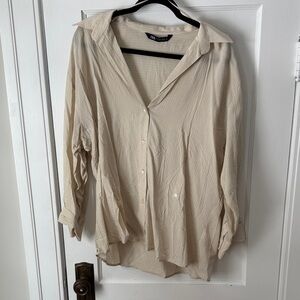 Zara Beige Striped Button-Down Shirt